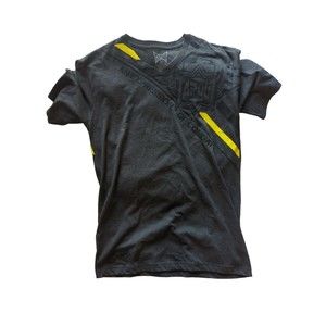 Tapout Fighting Co.  Men's L Grey With Bright Yellow Stripe Short Sleeve Shirt